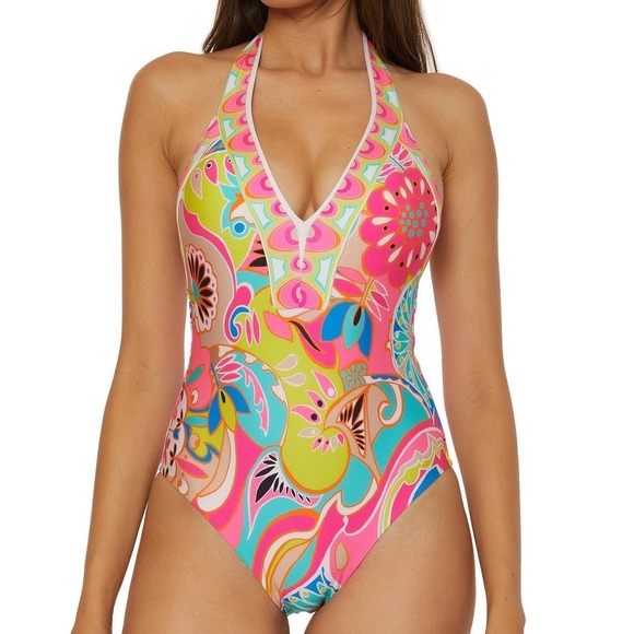 Trina Turk Venus Plunge One Piece Swimsuit Women's Size 4 - Picture 1 of 8